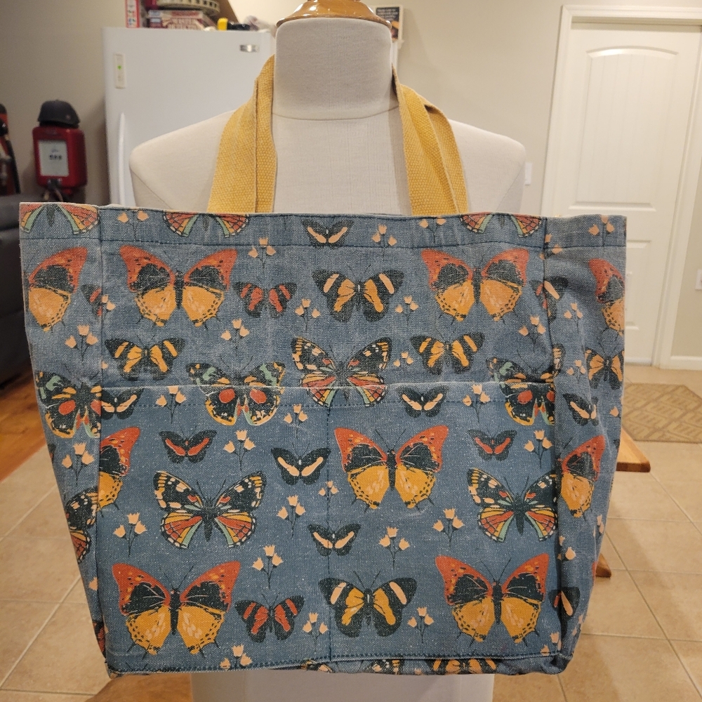 🦋EUC~BUTTERFLY PRINT CANVAS TOTE BAG - Picture 4 of 7